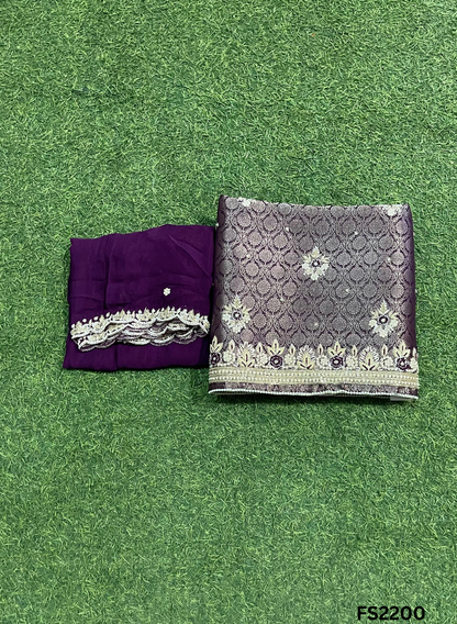 FS2200 | Mehroon | Banarsi Shimmer Suit | Party Wear | Wedding | Jaggo | Ring Ceremony | Festival