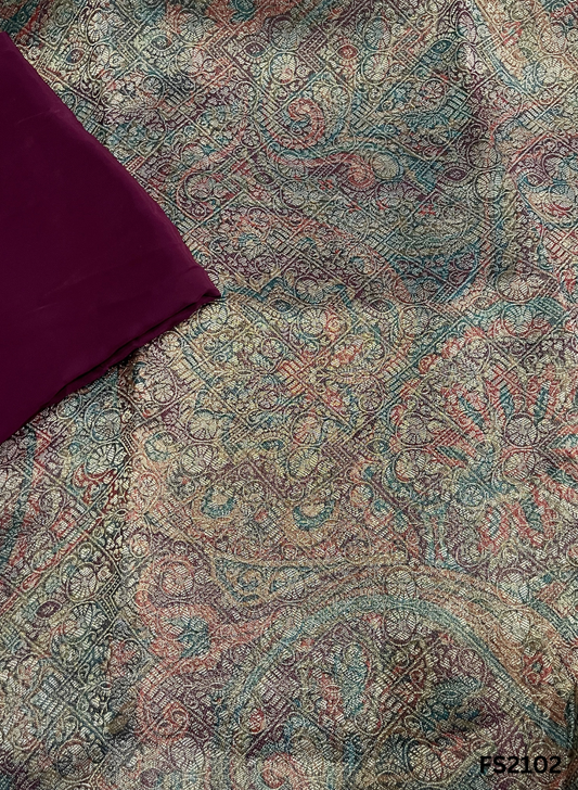 FS2102 | Banarasi Silk Suit | Party Wear | Wedding | Jaggo | Ring Ceremony | Festival | F9DFAA