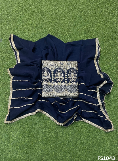 FS1043  | Navy-Blue  | Banarsi Silk Suit | Party Wear | Wedding | Ring Ceremony | Festival | Bridal |
