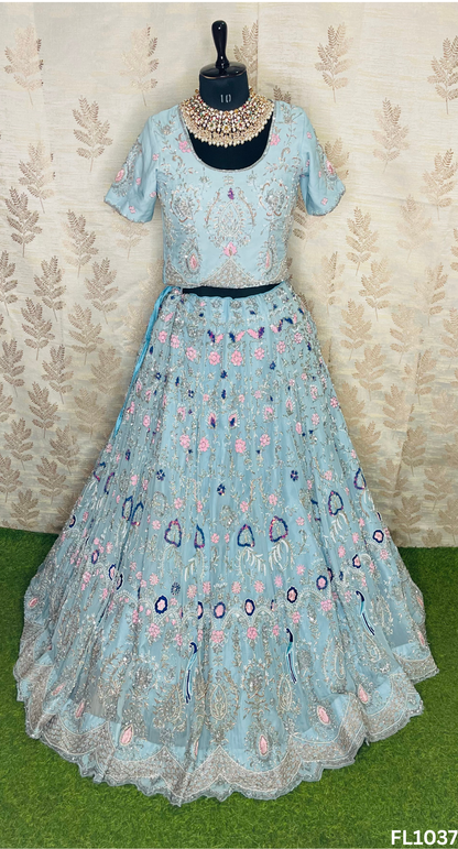 FL1037 | Bridal Lehenga | Organza Hand Embroidery |Wedding Day | Designer Bridal Lehenga |