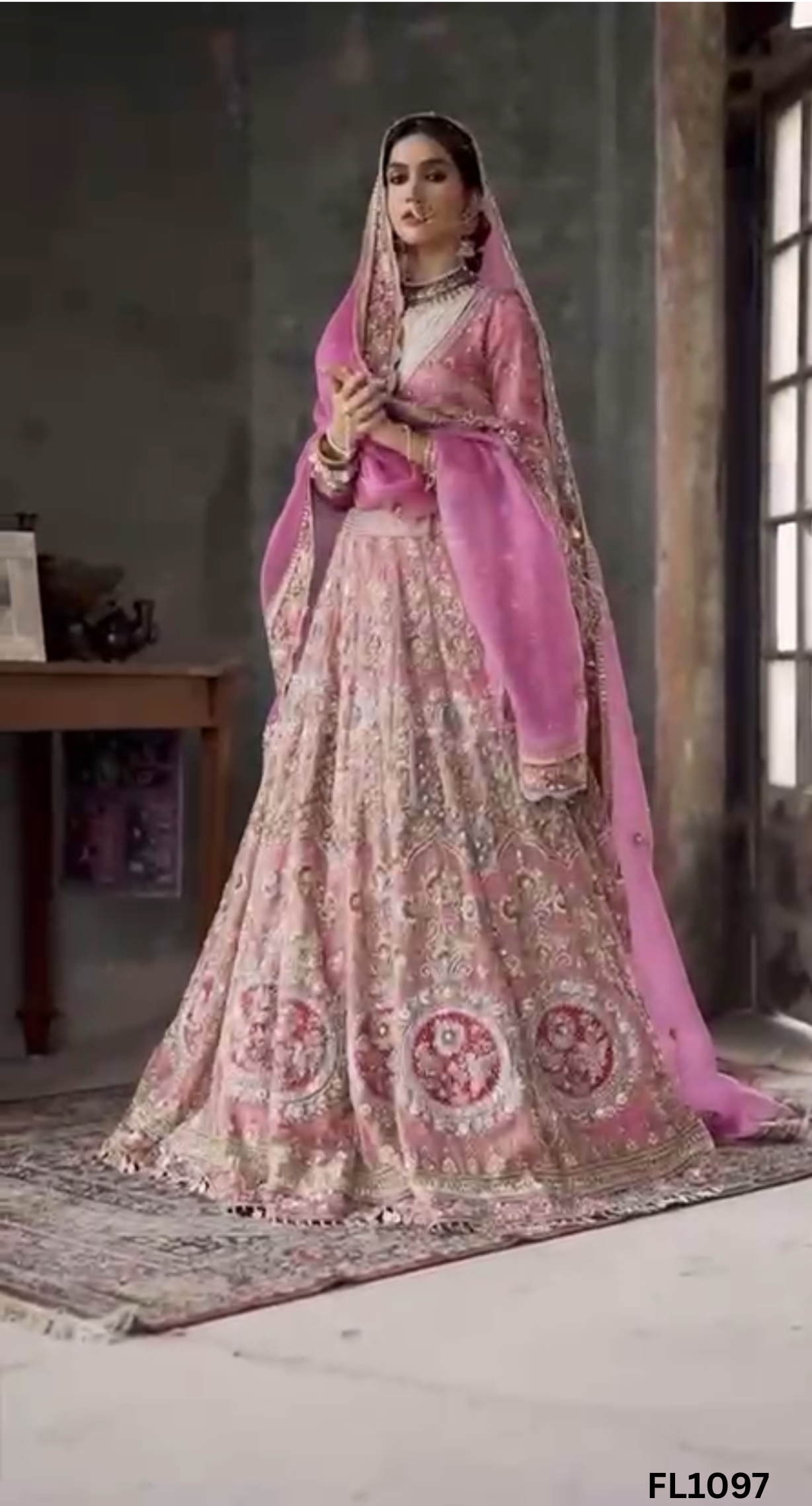 FL1097 | Bridal Lehenga | Organza | Hand Embroidery | Wedding Day | Designer Bridal Lehenga