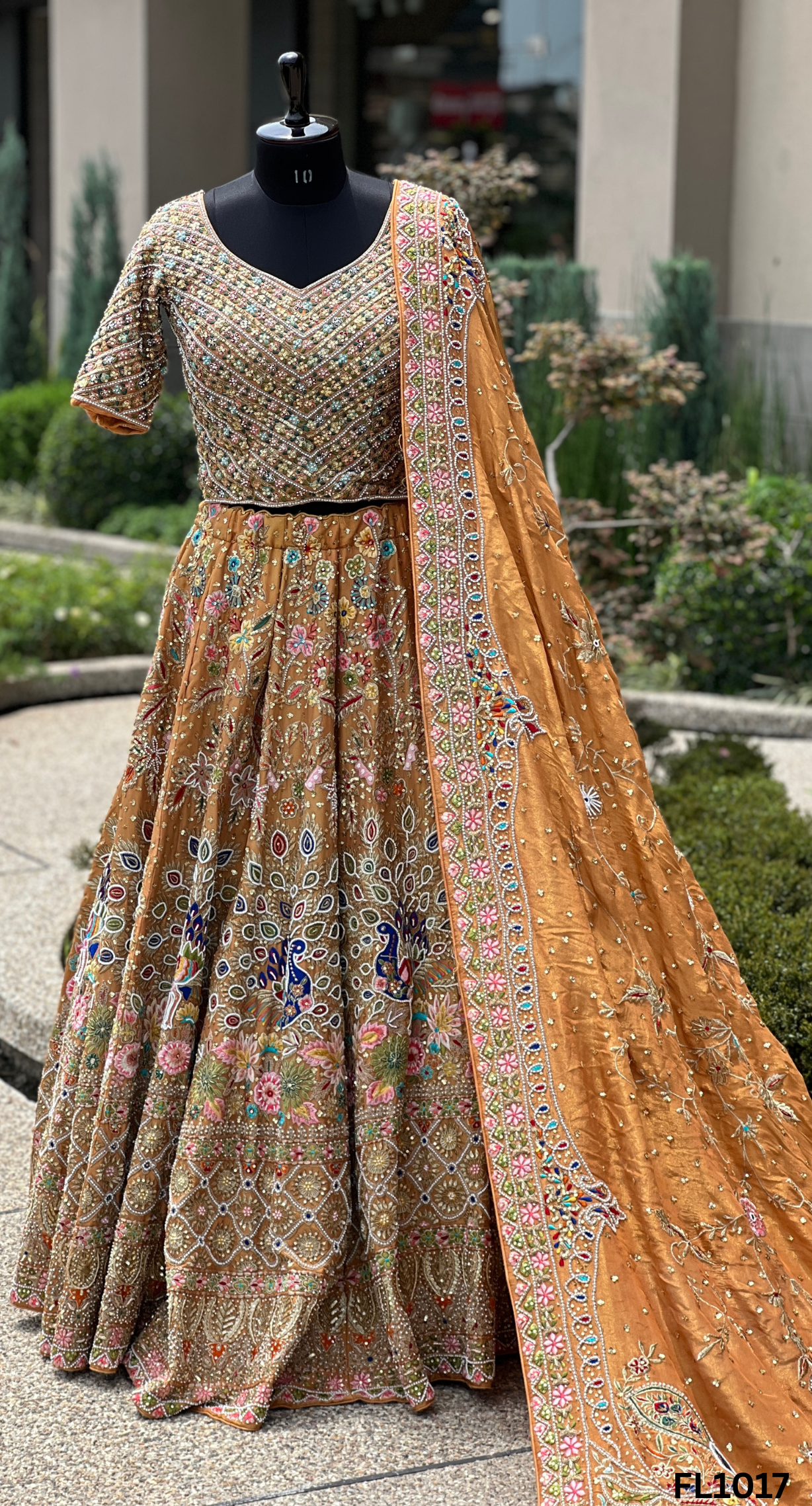 FL1017 | Rust | Bridal Lehenga | Shimmer | Hand Embroidery | Wedding Day | Designer Bridal Lehenga