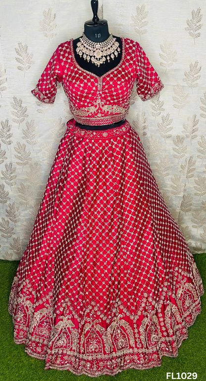 FL1029 | Bridal Lehenga | Raw  Silk | Hand Embroidery |Wedding Day | Designer Bridal Lehenga |