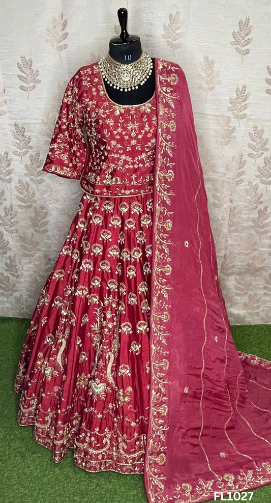 FL1027 | Bridal Lehenga | Raw-Silk | Hand Embroidery | Wedding Day | Designer Bridal Lehenga |
