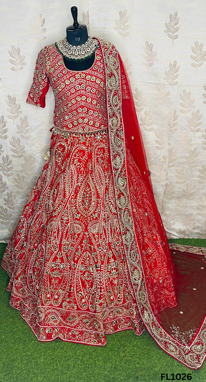 FL1026 | Bridal Lehenga | Silk | Hand Embroidery | Wedding Day | Designer Bridal Lehenga |