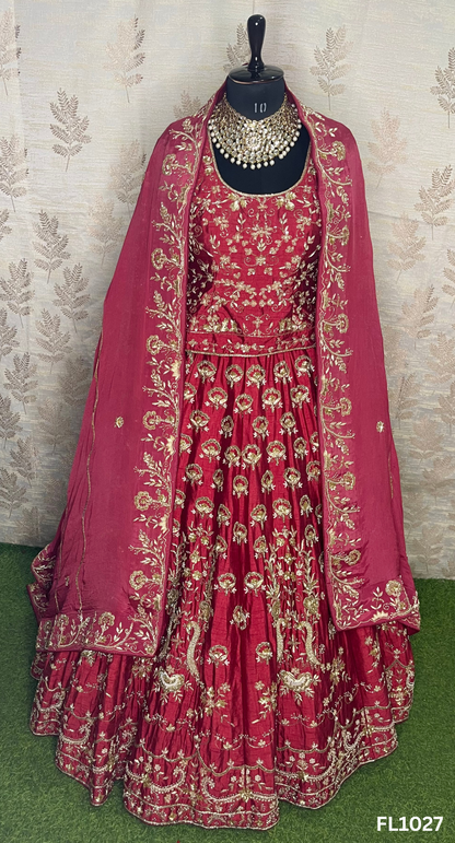FL1027 | Bridal Lehenga | Raw-Silk | Hand Embroidery | Wedding Day | Designer Bridal Lehenga |
