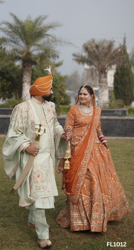 FL1012 | Rust | Bridal Lehenga | Shimmer | Hand Embroidery | Wedding Day | Designer Bridal Lehenga