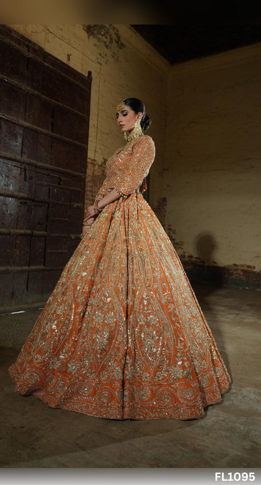 FL1095 | Bridal Lehenga | Shimmer | Hand Embroidery | Wedding Day | Designer Bridal Lehenga