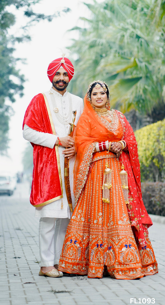 FL1093 | Orange | Bridal Lehenga | Silk | Hand Embroidery | Wedding Day | Designer Bridal Lehenga