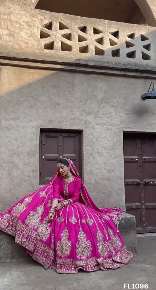 FL1096 | Hot-Pink | Bridal Lehenga | Silk | Hand Embroidery |Wedding Day | Designer Bridal Lehenga