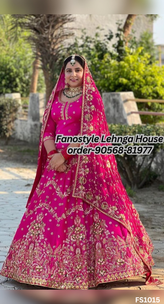 FS1015 | Hot-Pink | Bridal Lehenga | Silk | Hand Embroidery | Wedding Day | Designer Bridal Lehenga
