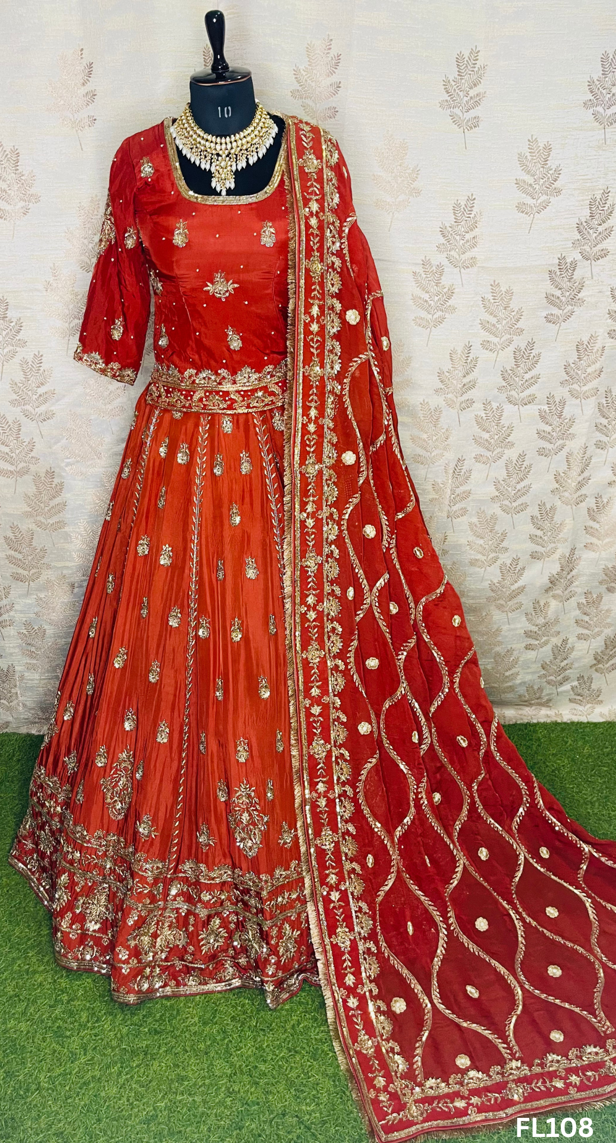 FL108 | Rust | Bridal Lehenga | Silk | Hand Embroidery |Wedding Day | Designer Bridal Lehenga