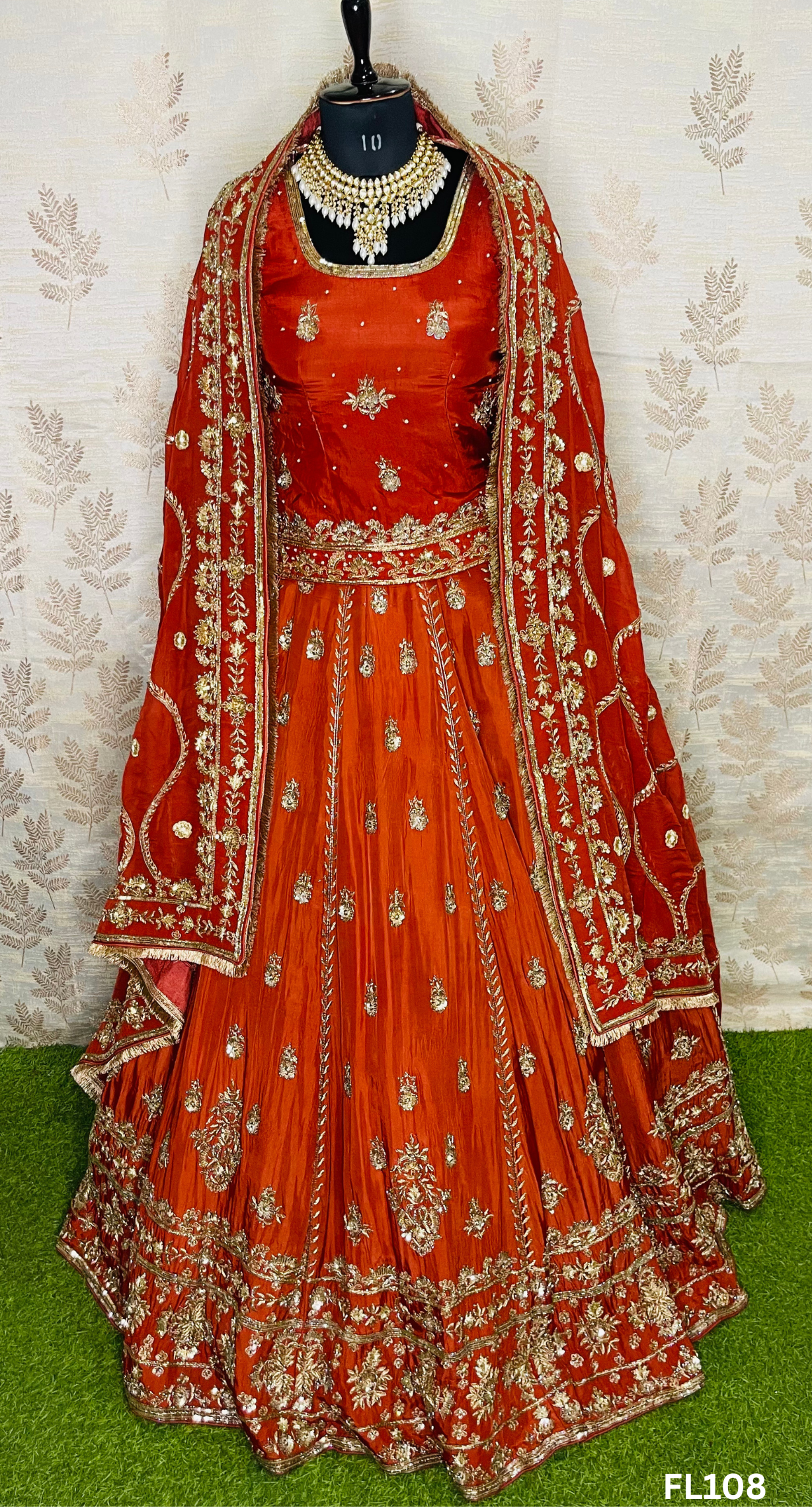 FL108 | Rust | Bridal Lehenga | Silk | Hand Embroidery |Wedding Day | Designer Bridal Lehenga