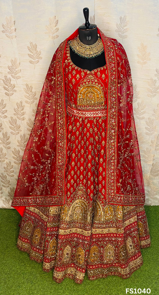 FL1040 | Bridal Lehenga | Velevt | Hand Embroidery | Wedding Day | Designer Bridal Lehenga |