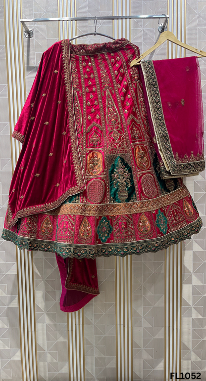 FL1052 | Bridal Lehenga | Velevt | Hand Embroidery | Wedding Day | Designer Bridal Lehenga |