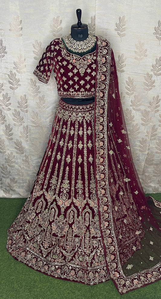 FL1045 | Bridal Lehenga | Velevt | Hand Embroidery | Wedding Day | Designer Bridal Lehenga |