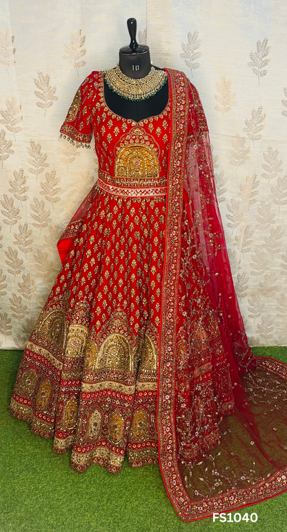 FL1040 | Bridal Lehenga | Velevt | Hand Embroidery | Wedding Day | Designer Bridal Lehenga |