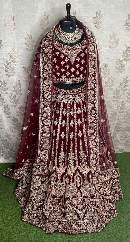 FL1045 | Bridal Lehenga | Velevt | Hand Embroidery | Wedding Day | Designer Bridal Lehenga |