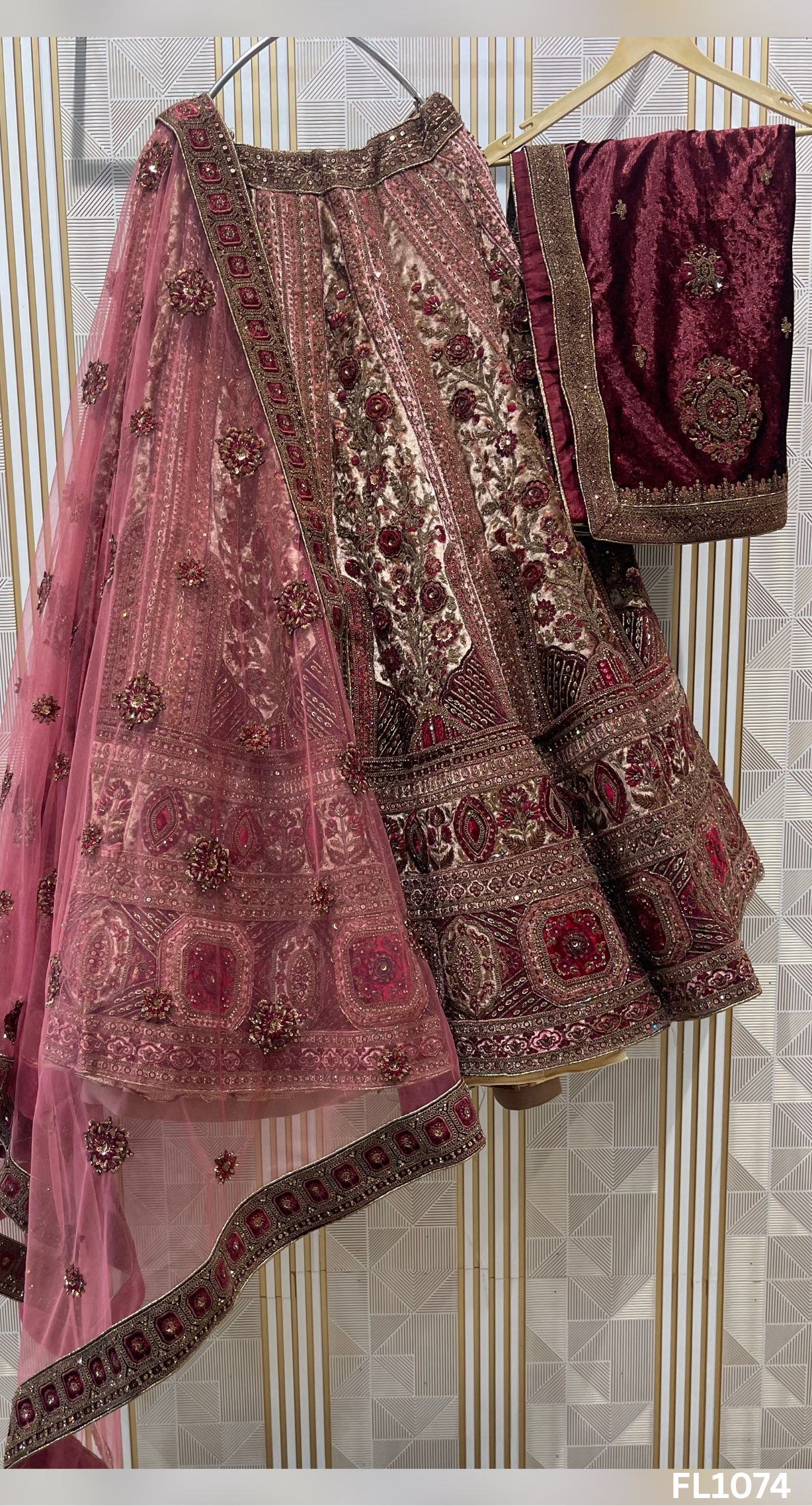 FL1074 | Bridal Lehenga | Velevt | Hand Embroidery | Wedding Day | Designer Bridal Lehenga |