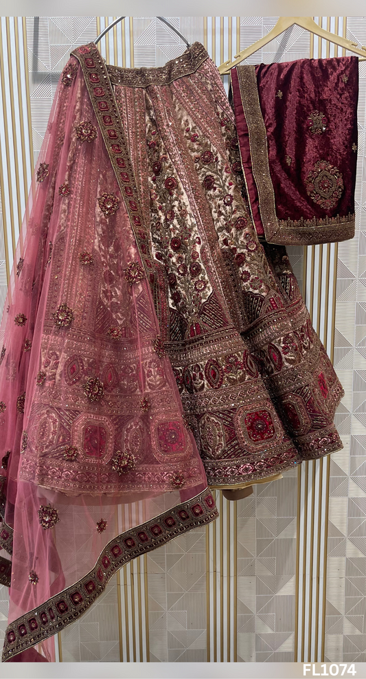 FL1074 | Bridal Lehenga | Velevt | Hand Embroidery | Wedding Day | Designer Bridal Lehenga |