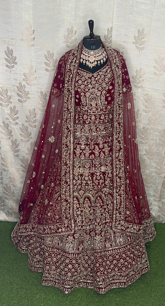 FL1041 | Bridal Lehenga | Velevt | Hand Embroidery | Wedding Day | Designer Bridal Lehenga |