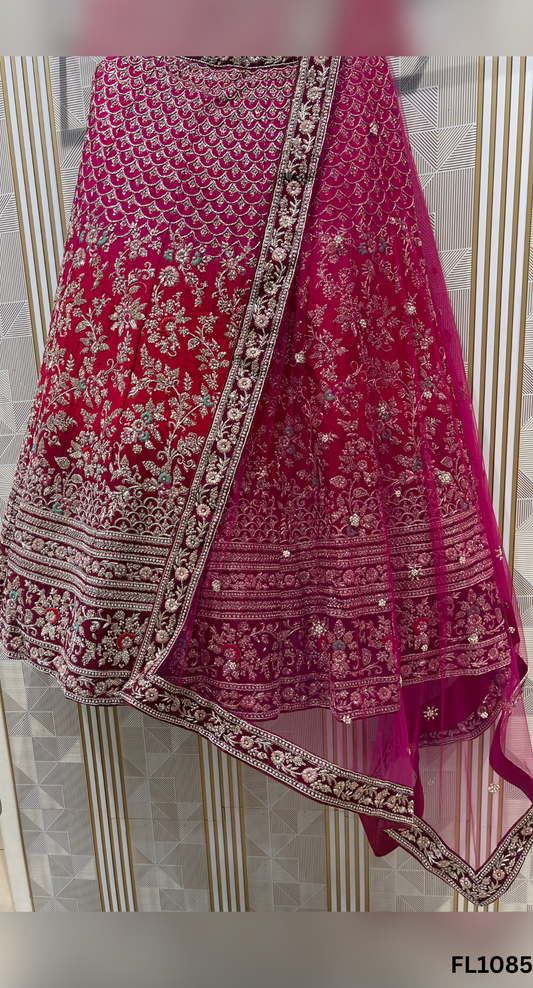 FL1085 | Bridal Lehenga | Velevt | Hand Embroidery | Wedding Day | Designer Bridal Lehenga |
