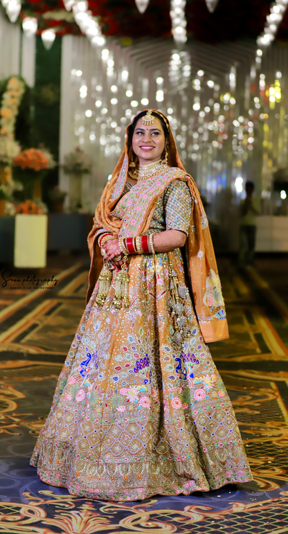 FL1017 | Rust | Bridal Lehenga | Shimmer | Hand Embroidery | Wedding Day | Designer Bridal Lehenga