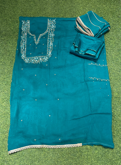 FS1223 | Firozi-Green | Burberry Suit | Party Wear | Wedding | Jaggo | Ring Ceremony | Festival |