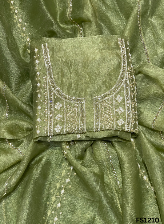 FS1210 | Mehandi | Glass Shimmer Suit | Party Wear | Wedding | Jaggo | Ring Ceremony | Festival