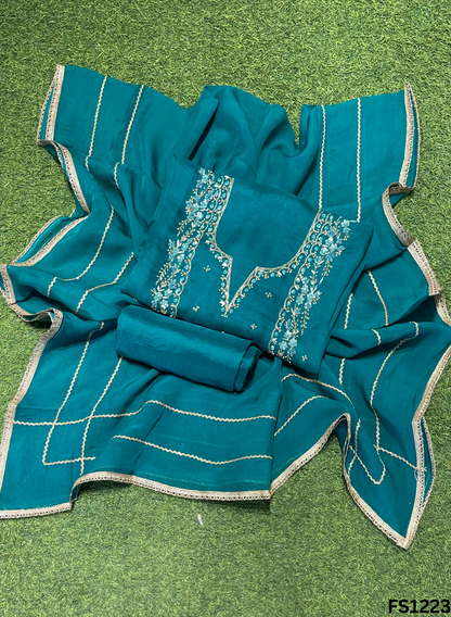 FS1223 | Firozi-Green | Burberry Suit | Party Wear | Wedding | Jaggo | Ring Ceremony | Festival |