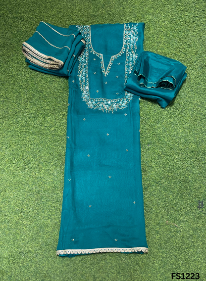 FS1223 | Firozi-Green | Burberry Suit | Party Wear | Wedding | Jaggo | Ring Ceremony | Festival |