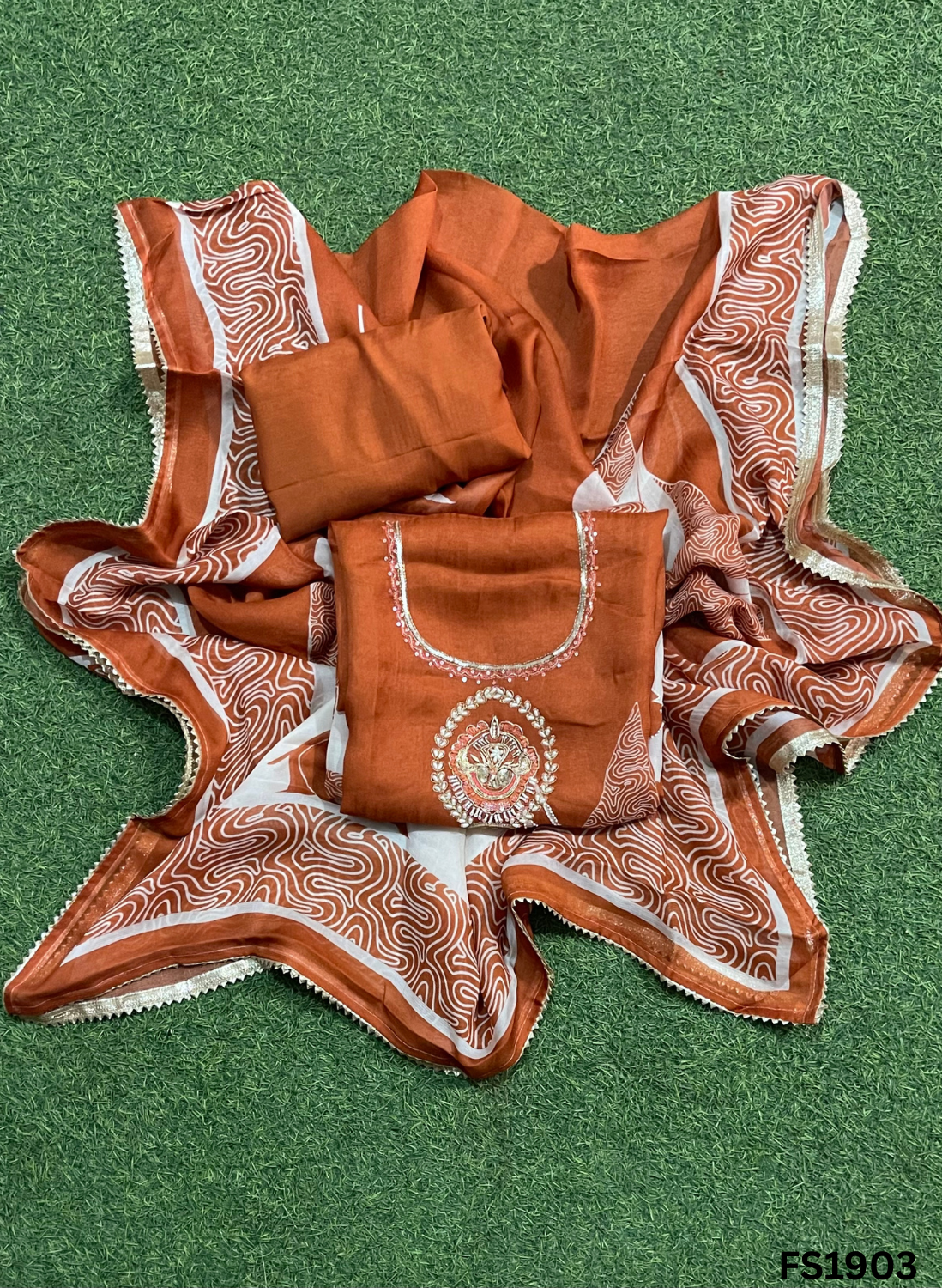 FS1903 | Rust | Burberry Suit | Party Wear | Wedding | Jaggo | Ring Ceremony | Festival |