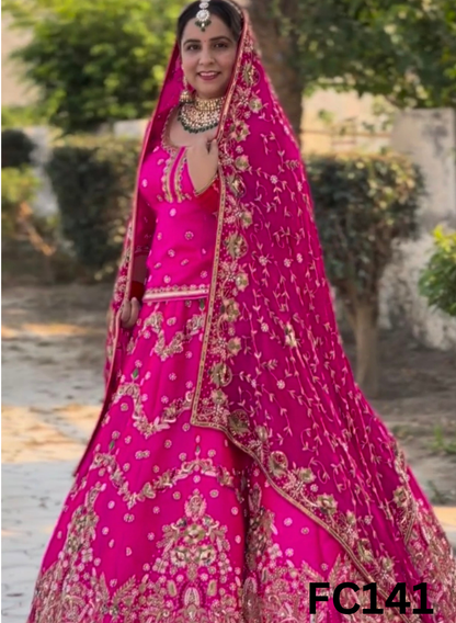 FC141 |  Made To Order (20-25 Days  ) | Cross  Silk  Lehenga |  Hot Pink |  Bridal Lehenga | Party Wear | Wedding | Festival | Celebrity | Ring Ceremony