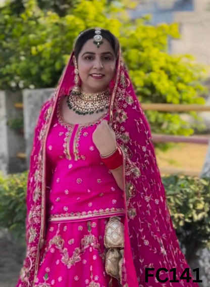 FC141 |  Made To Order (20-25 Days  ) | Cross  Silk  Lehenga |  Hot Pink |  Bridal Lehenga | Party Wear | Wedding | Festival | Celebrity | Ring Ceremony