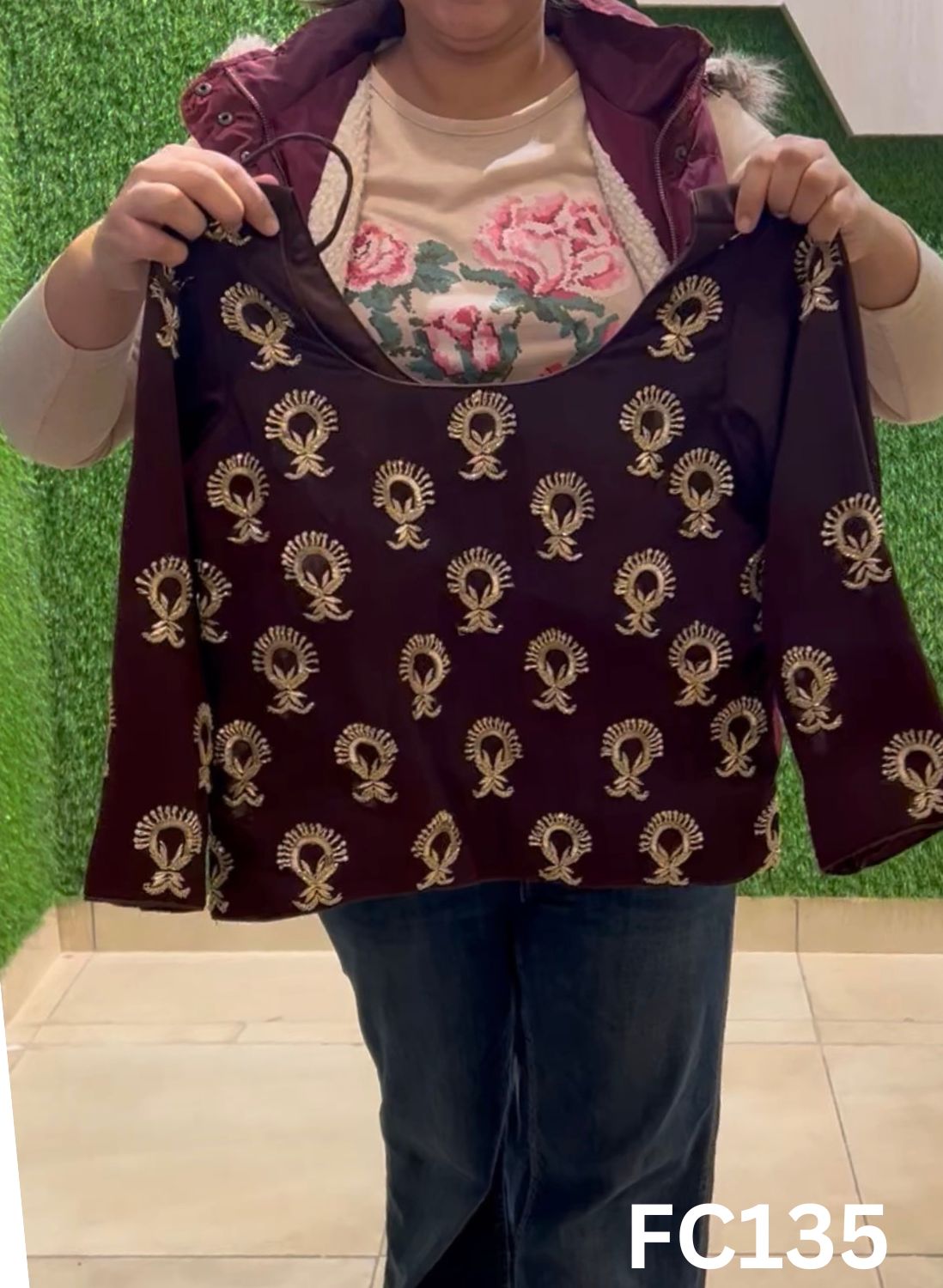 FC135 |  Made To Order (20-25 Days  ) |  Georgette  |  Dark Wine  | Party Wear | Wedding | Festival | Celebrity | Ring Ceremony