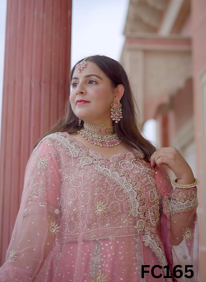 FC165 |  Made To Order (20-25 Days  ) |  Net Lehenga |  Baby Pink  |  Bridal Suit | Party Wear | Wedding | Festival | Celebrity | Ring Ceremony