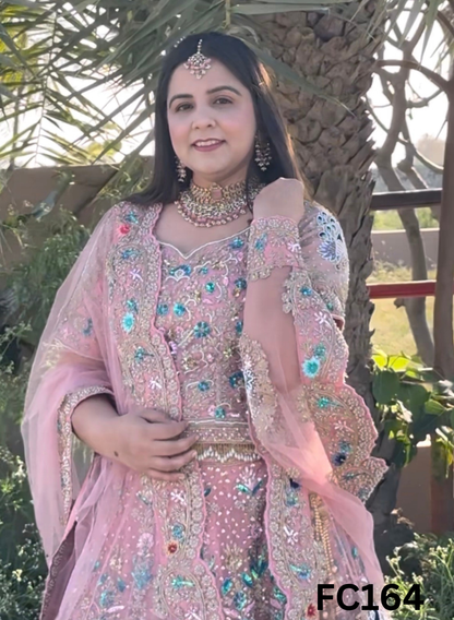 FC164  |  Navneet | Made To Order (35-45 Days  ) |  Net Lehenga |  Baby Pink  |  Bridal Suit | Party Wear | Wedding | Festival | Celebrity | Ring Ceremony