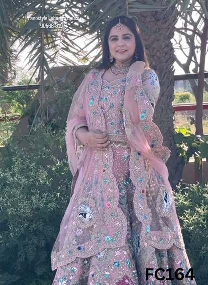FC164  |  Navneet | Made To Order (35-45 Days  ) |  Net Lehenga |  Baby Pink  |  Bridal Suit | Party Wear | Wedding | Festival | Celebrity | Ring Ceremony
