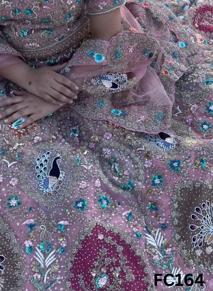 FC164  |  Navneet | Made To Order (35-45 Days  ) |  Net Lehenga |  Baby Pink  |  Bridal Suit | Party Wear | Wedding | Festival | Celebrity | Ring Ceremony
