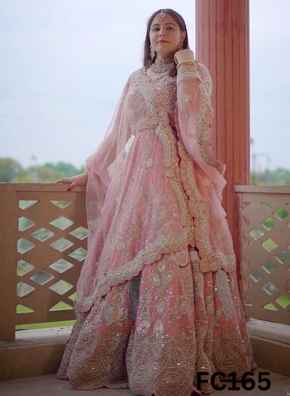 FC165 |  Made To Order (20-25 Days  ) |  Net Lehenga |  Baby Pink  |  Bridal Suit | Party Wear | Wedding | Festival | Celebrity | Ring Ceremony