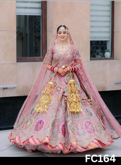 FC164  |  Made To Order (20-25 Days  ) |  Net Lehenga |  Baby Pink  |  Bridal Suit | Party Wear | Wedding | Festival | Celebrity | Ring Ceremony