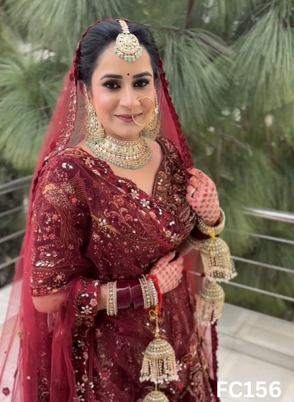 FC156  |  Made To Order (20-25 Days  ) |  Net Lehenga |  Mheroon  |  Bridal Lehenga  | Party Wear | Wedding | Festival | Celebrity | Ring Ceremony