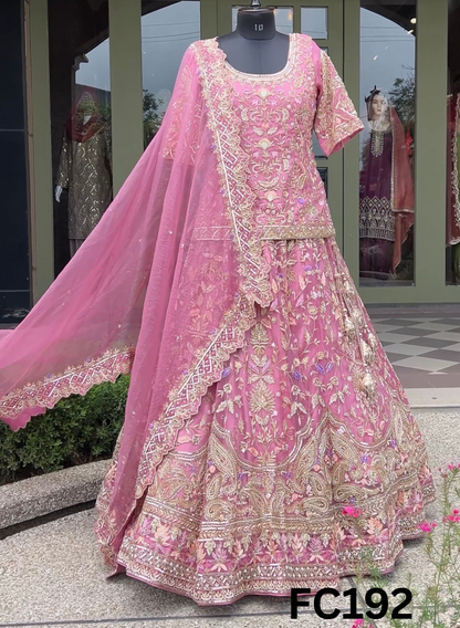 FC192 |  Made To Order (35-45 Days  ) |  Pure Organza  Lehenga | Baby Pink   |  Bridal Lehenga  | Party Wear | Wedding | Festival | Celebrity | Ring Ceremony