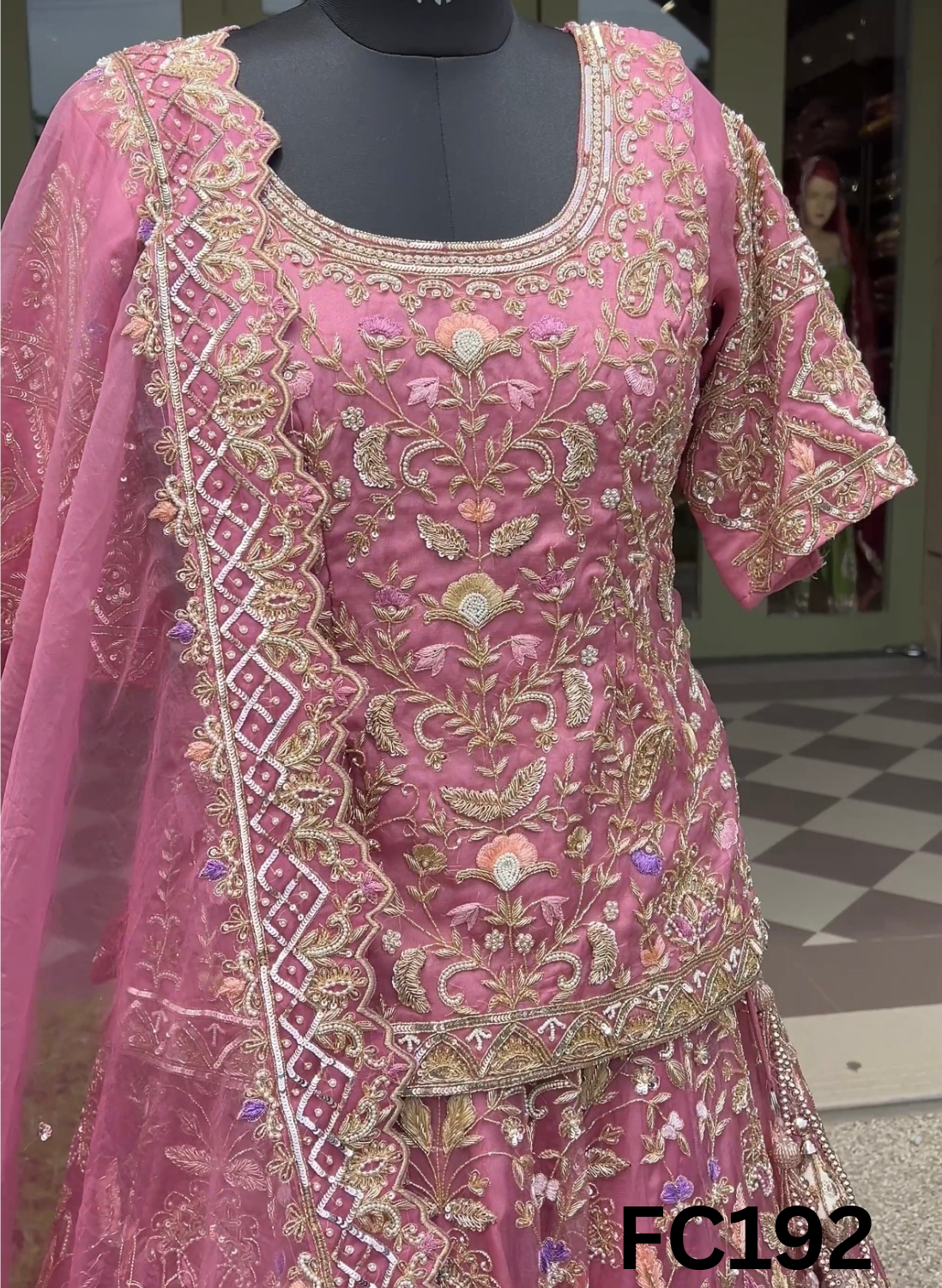 FC192 |  Made To Order (35-45 Days  ) |  Pure Organza  Lehenga | Baby Pink   |  Bridal Lehenga  | Party Wear | Wedding | Festival | Celebrity | Ring Ceremony