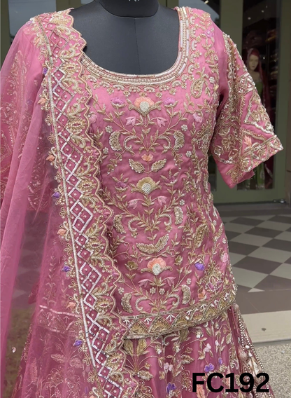 FC192 |  Made To Order (35-45 Days  ) |  Pure Organza  Lehenga | Baby Pink   |  Bridal Lehenga  | Party Wear | Wedding | Festival | Celebrity | Ring Ceremony