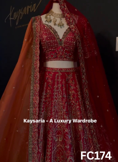 FC174 |  Made To Order (20-25 Days  ) |  Raw Silk  Lehenga |  Red   | Bridal Lehenga   | Party Wear | Wedding | Festival | Celebrity | Ring Ceremony