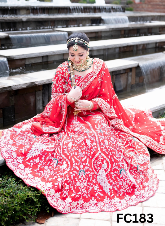 FC183 |  Made To Order (30-45 Days  ) |  Raw Silk  Lehenga |  Red | Party Wear | Wedding | Festival | Celebrity | Ring Ceremony
