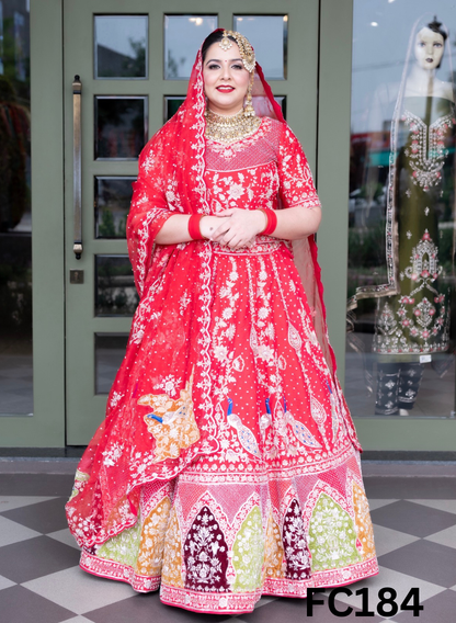 FC184 |  Made To Order (20-25 Days  ) |  Raw Silk  Lehenga |  Red | Party Wear | Wedding | Festival | Celebrity | Ring Ceremony