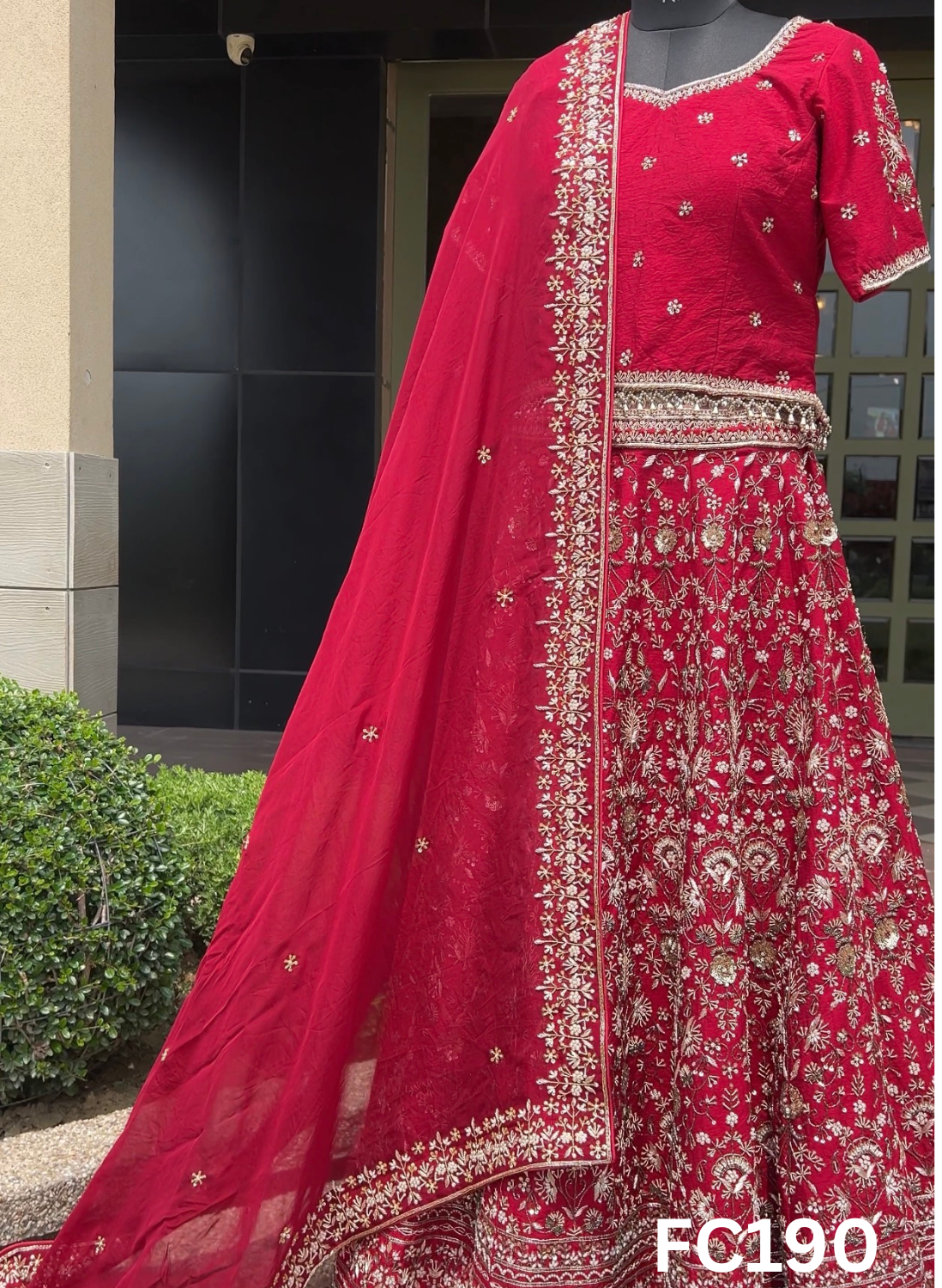 FC190  |  Made To Order (30-45 Days  ) |  Raw Silk  Lehenga |  Red | Party Wear | Wedding | Festival | Celebrity | Ring Ceremony