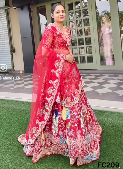 FC209  |  Made To Order (35-45 Days  ) | Raw Silk  Lehenga |  Red  |  Bridal Lehenga | Party Wear | Wedding | Festival | Celebrity | Ring Ceremony